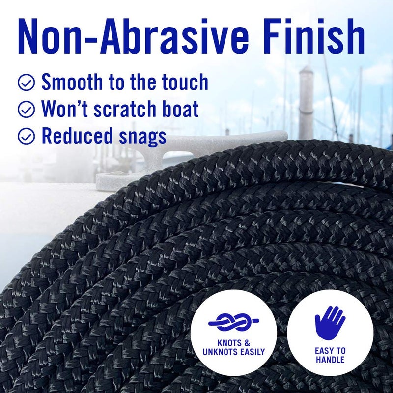 Better Boat Dock Lines Boat Ropes for Docking, 3/8" Double Braided Mooring Marine Rope, 15ft Nylon Rope with Loop, Black, 2 Pack - Image 5